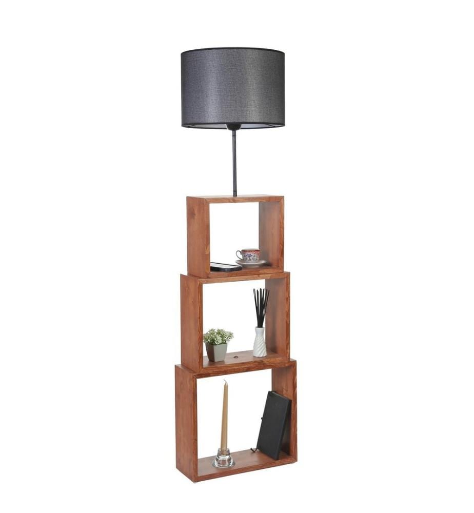 Stehleuchte, Schwarz, Nussbaum, METALLGEHÄUSE / HOLZGEHÄUSE, Stoffkappe