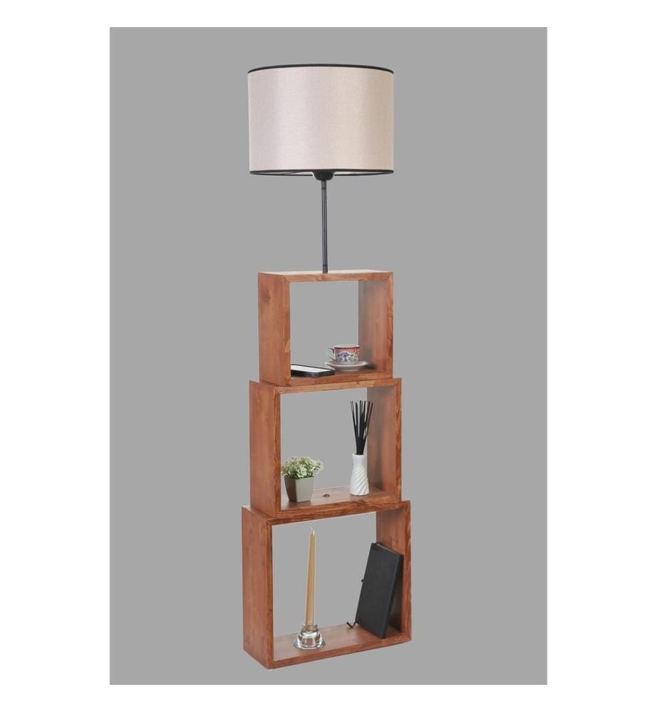Stehleuchte, Nussbaum, Creme, METALLGEHÄUSE / HOLZGEHÄUSE, Stoffkappe