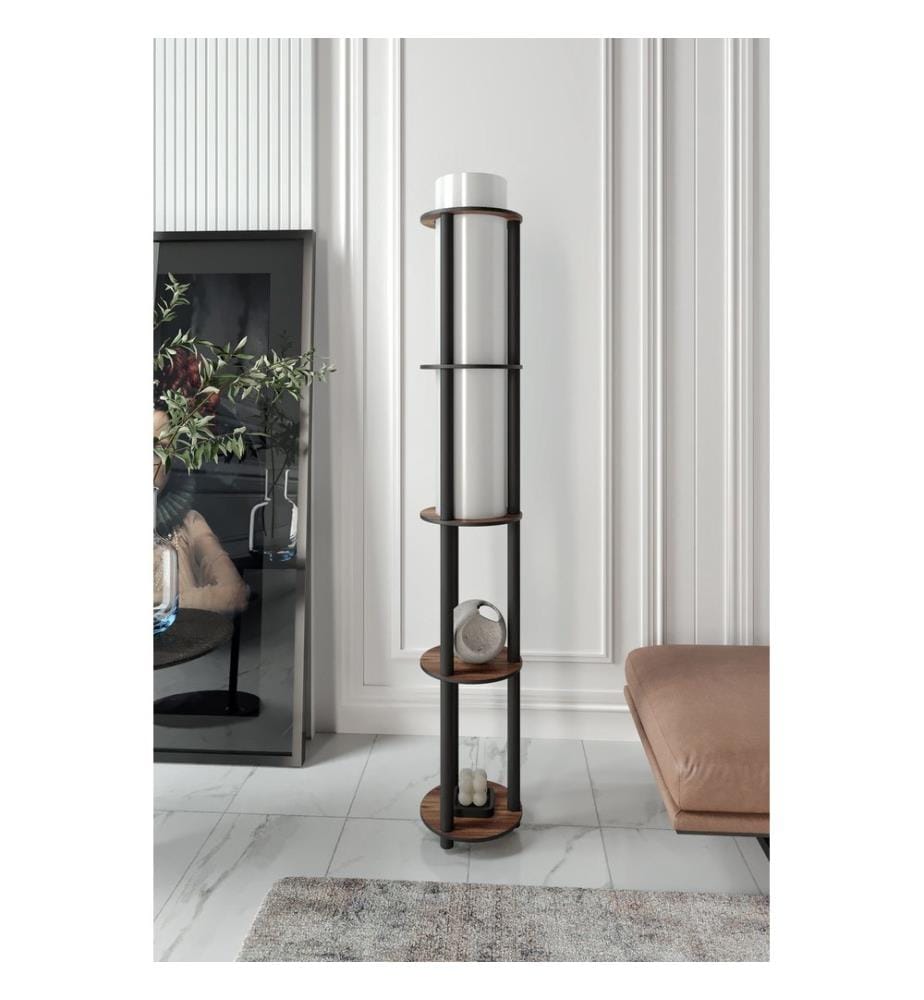 Stehleuchte, Walnuss, Körper aus Kraftpapier und MDF, PVC-Kappe