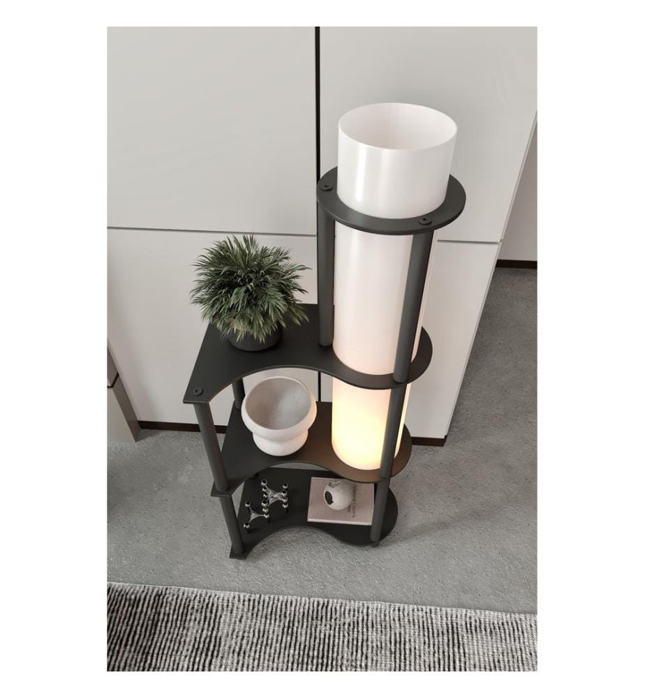 Stehleuchte, Schwarz, Körper aus Kraftpapier und MDF, PVC-Kappe