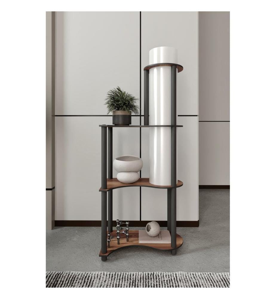 Lampadaire, noyer, corps en papier kraft et MDF, capuchon en PVC