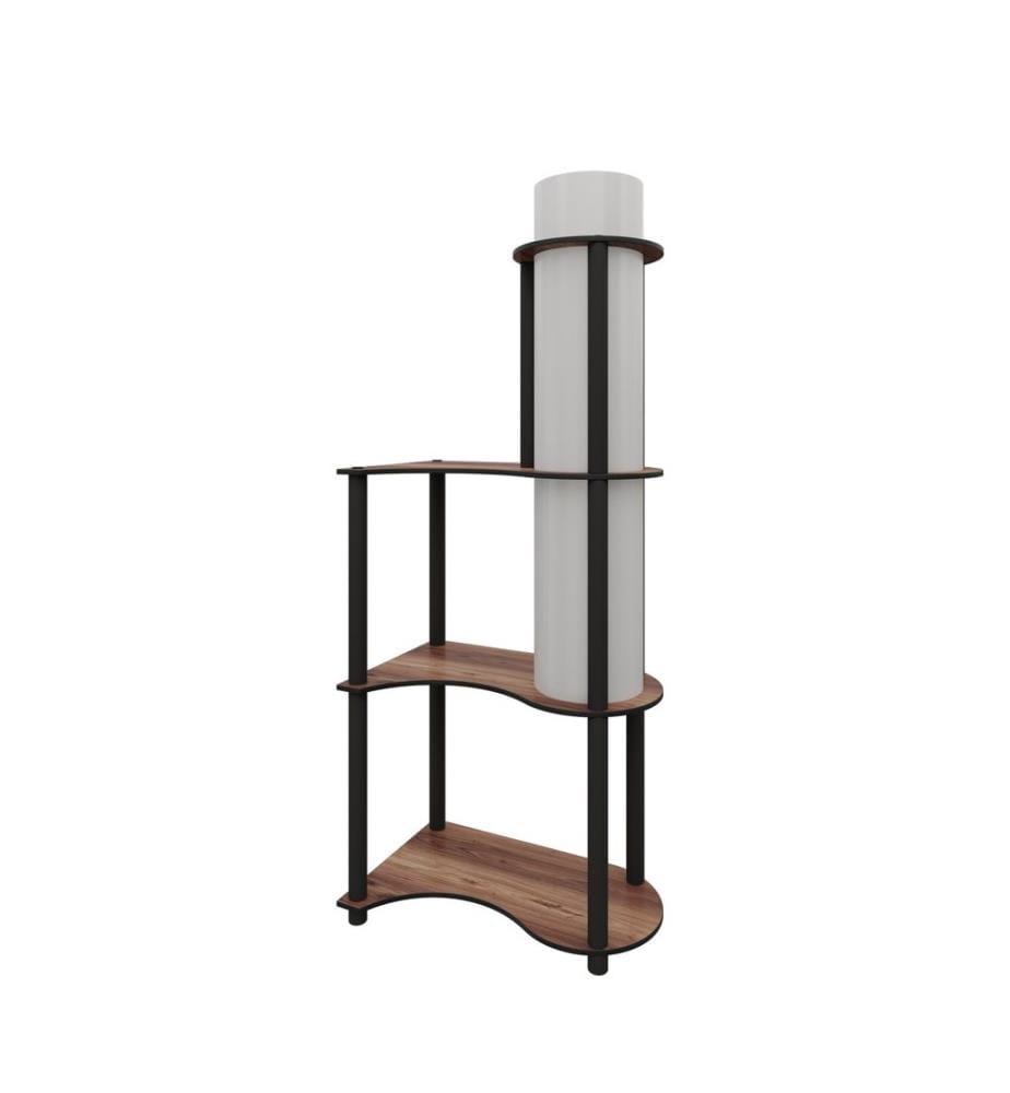 Lampadaire, noyer, corps en papier kraft et MDF, capuchon en PVC