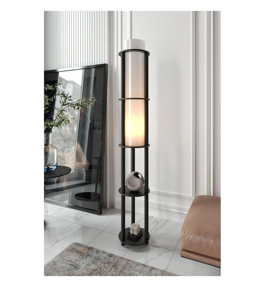 Lampadaire, noir, corps en papier kraft et MDF, capuchon en PVC