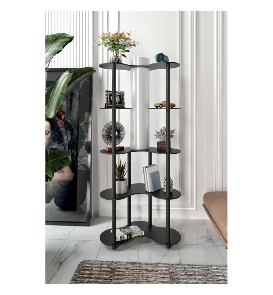 Lampadaire, noir, corps en papier kraft et MDF, capuchon en PVC