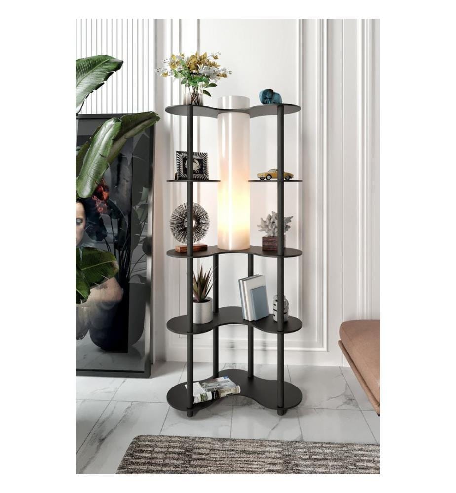 Lampadaire, noir, corps en papier kraft et MDF, capuchon en PVC