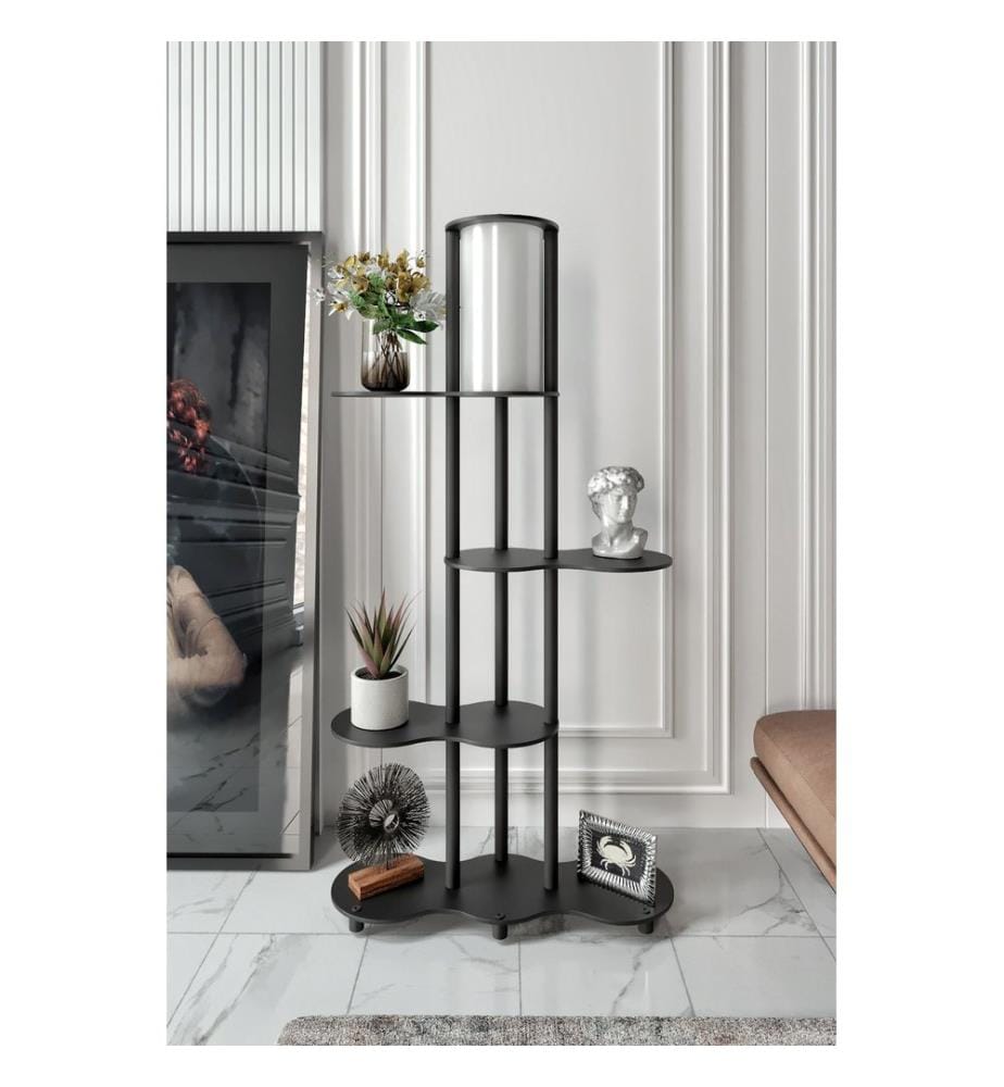 Lampadaire, noir, corps en papier kraft et MDF, capuchon en PVC