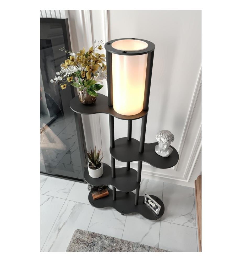 Lampadaire, noir, corps en papier kraft et MDF, capuchon en PVC