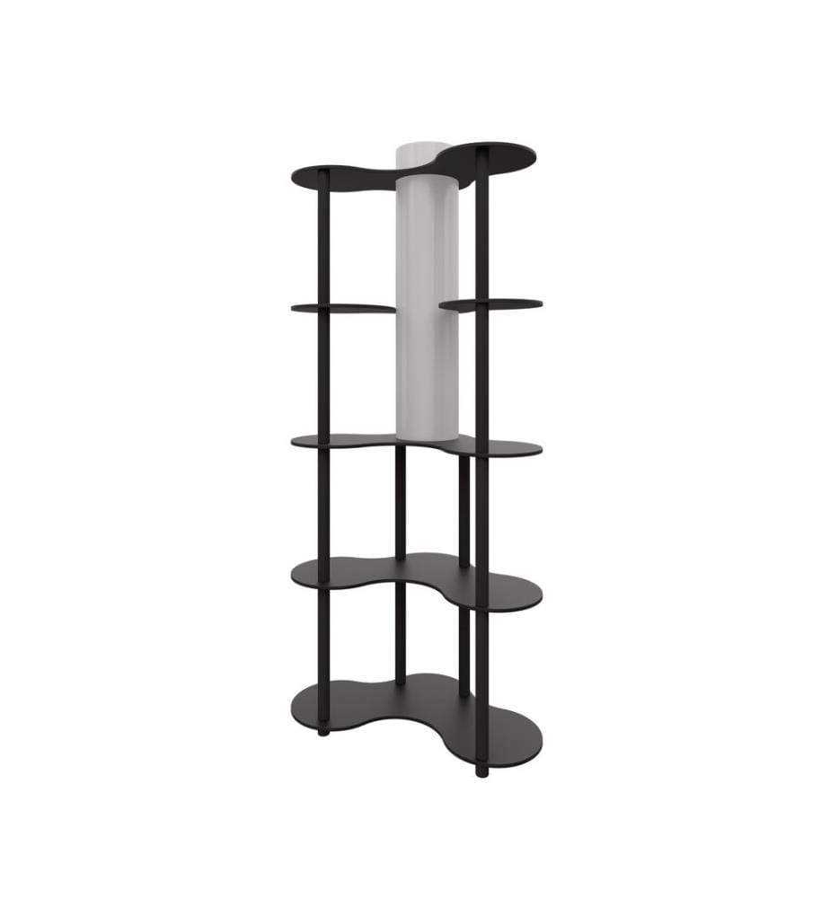 Lampadaire, noir, corps en papier kraft et MDF, capuchon en PVC