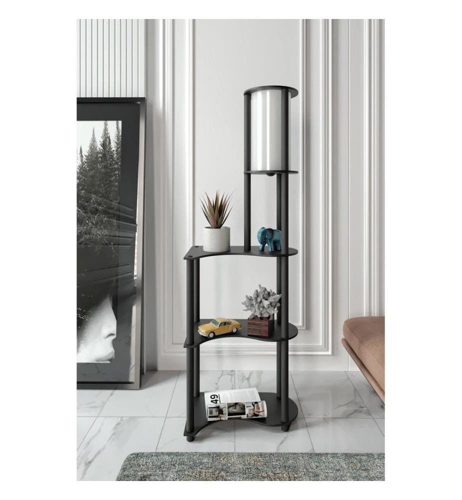 Lampadaire, noir, corps en papier kraft et MDF, capuchon en PVC