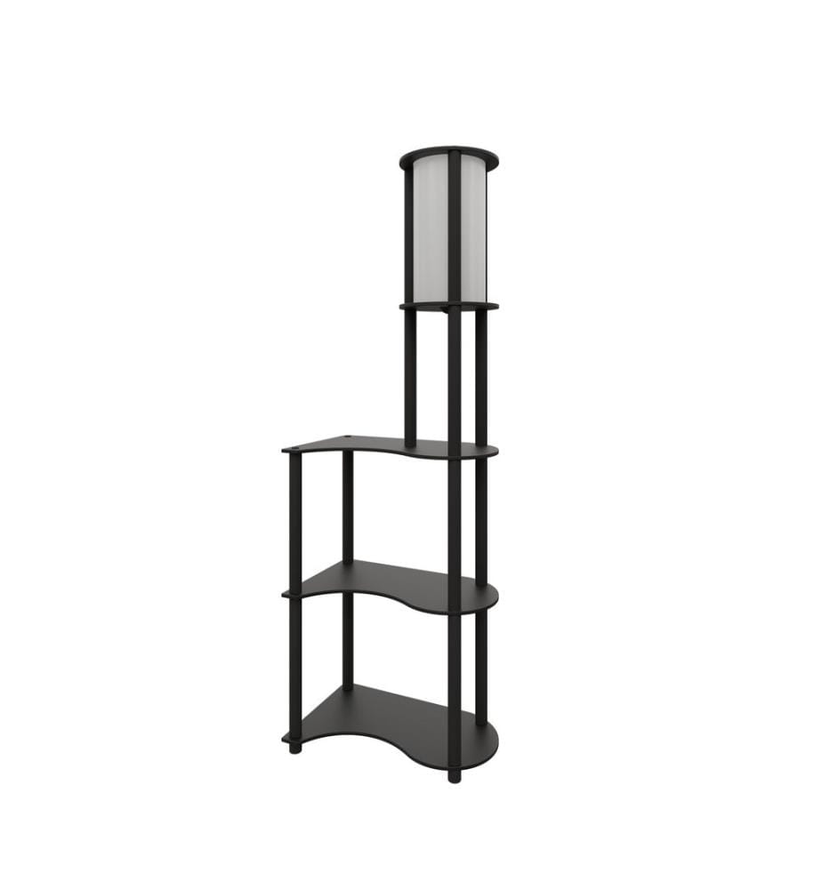Lampadaire, noir, corps en papier kraft et MDF, capuchon en PVC
