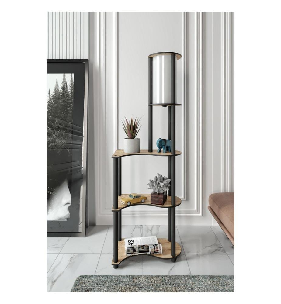 Stehleuchte, Walnuss, Körper aus Kraftpapier und MDF, PVC-Kappe