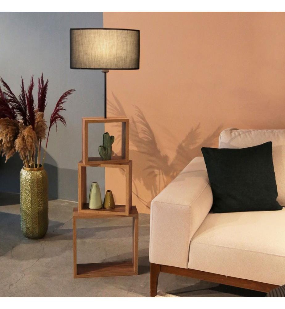 Holz-Stehlampe, schwarz, MDF/HOLZKÖRPER, Stoffkappe