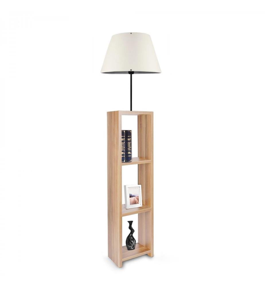 Holz-Stehlampe, cremefarben, 100 % HOLZ, Stoffkappe