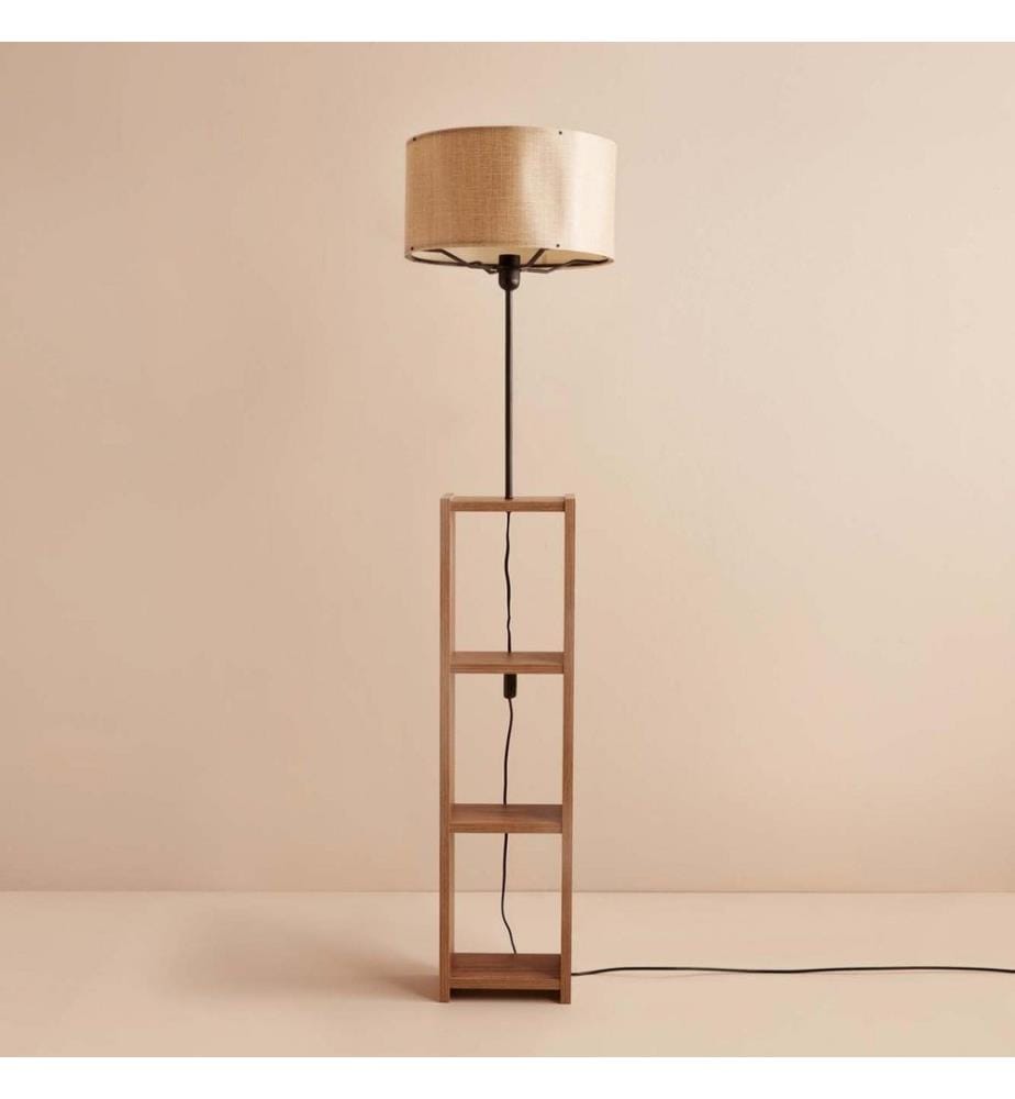 Lampadaire en bois, beige, 100 % TISSU, structure : 100 % BOIS