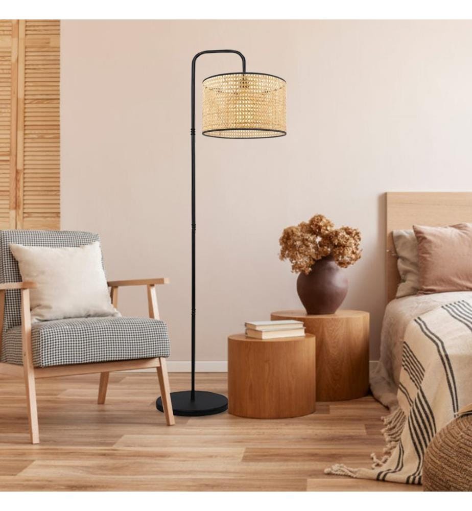 Lampadaire, crème, noir, 100 % ROTIN, structure : 100 % MÉTAL