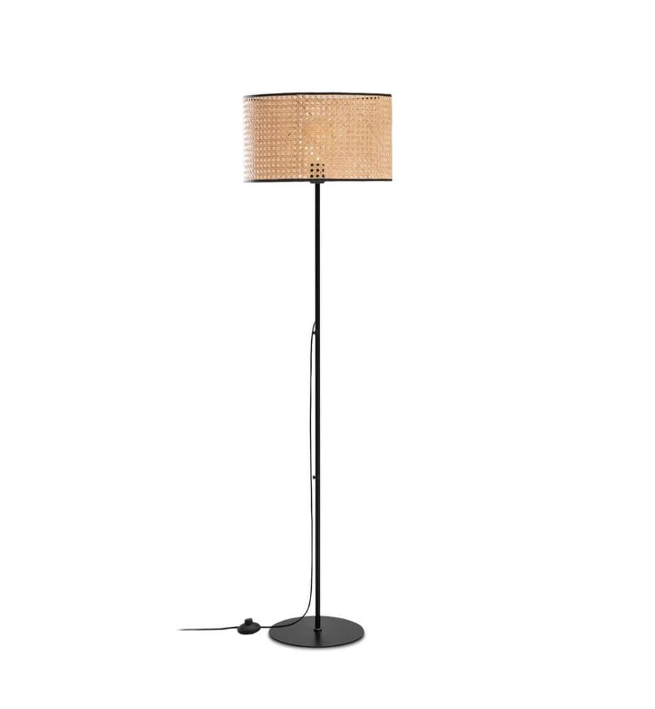 Lampada da terra, beige, struttura in metallo, cappuccio in rattan