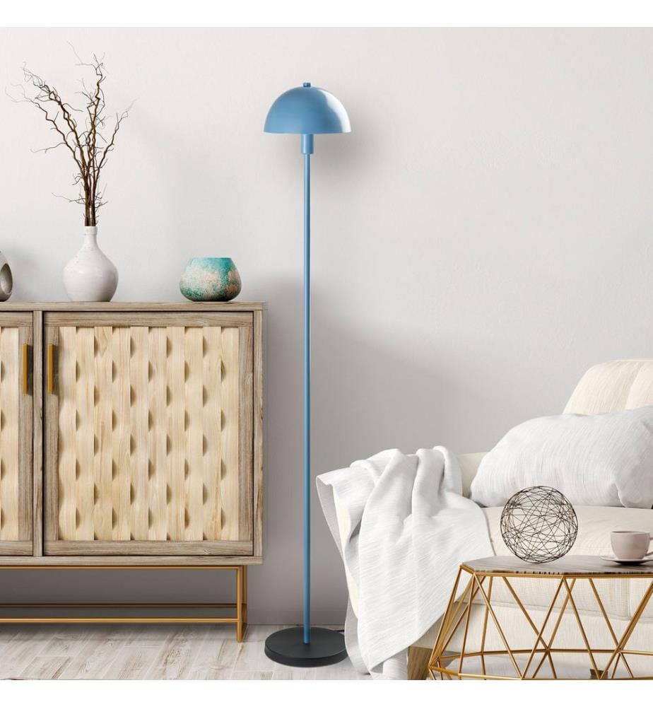 Stehlampe, blau, Metallkörper, Metallkappe