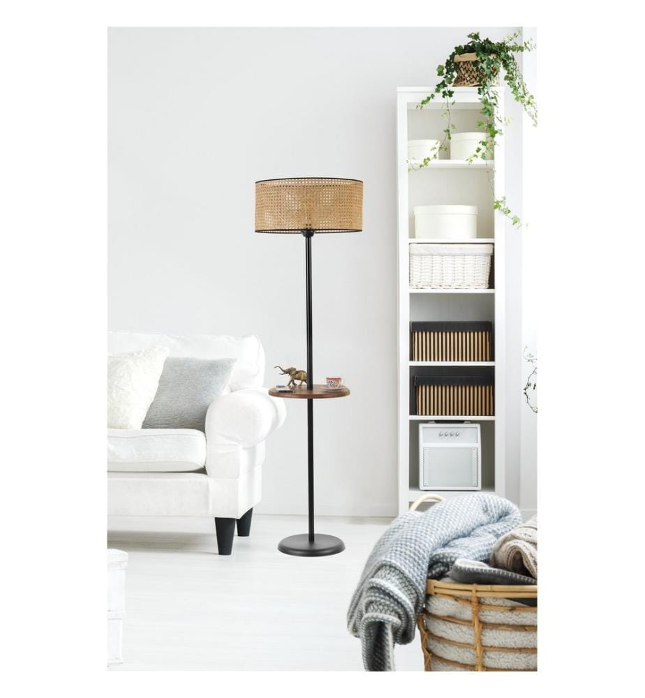Lampadaire, Black, Rattan, Metal Body