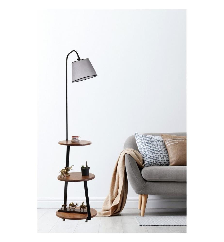 Lampadaire, Walnut, Black, Grey, Metal Body
