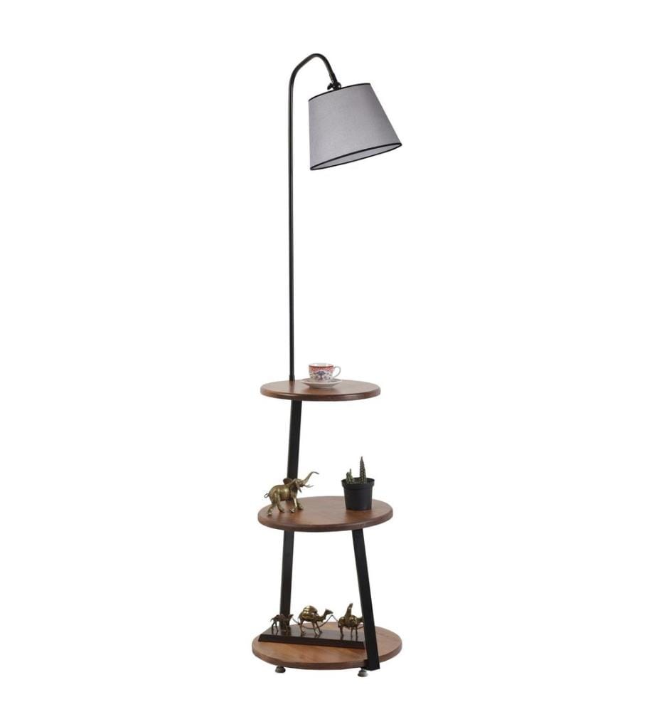 Lampadaire, Walnut, Black, Grey, Metal Body