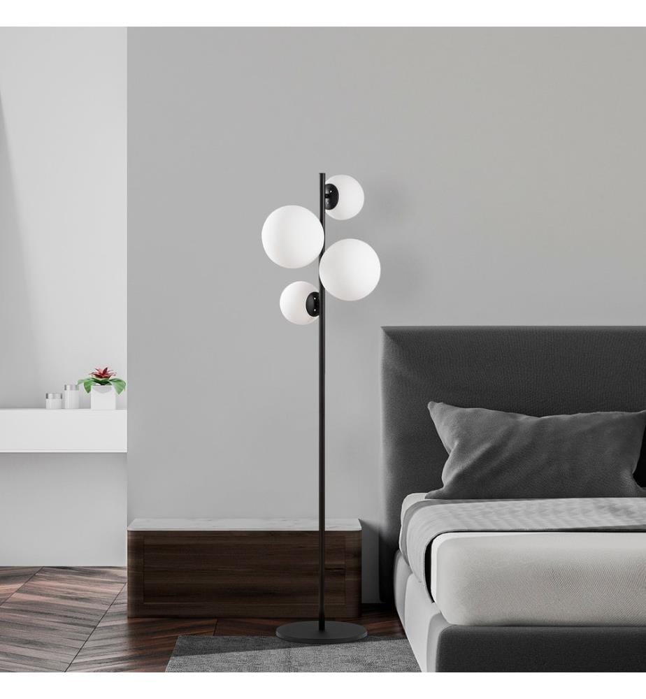 Lampadaire, Noir, Blanc, Corps en métal, Capuchon en verre