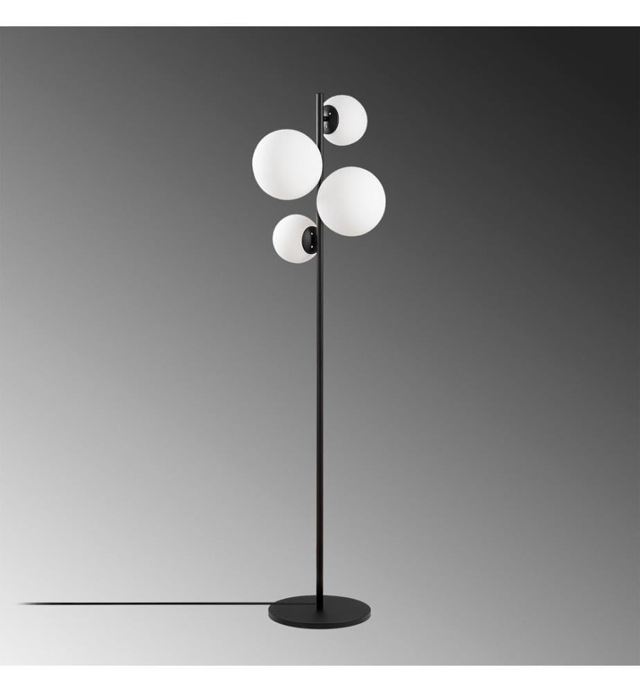 Lampadaire, Noir, Blanc, Corps en métal, Capuchon en verre