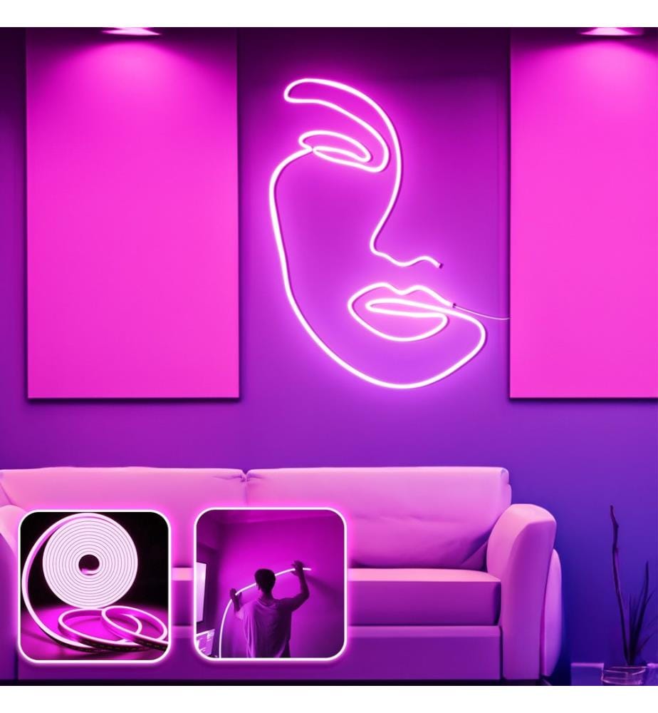 Eclairage mural décoratif à LED, rose, bandes néon flexibles