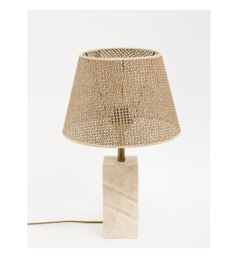 lampe de table, brun, corps en travertin
