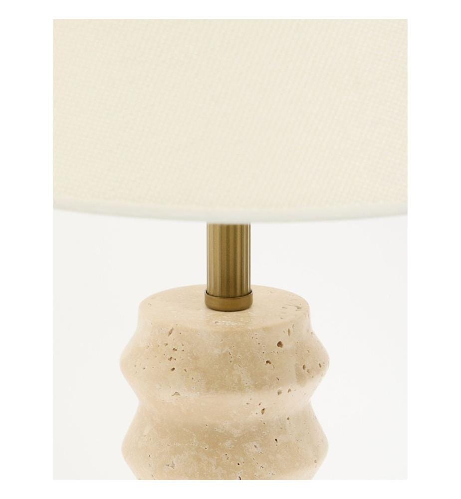 Lampe de table, crème, corps en travertin