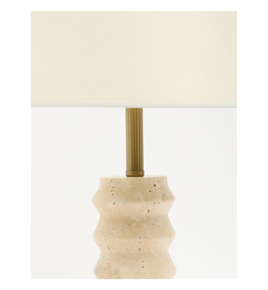 Lampe de table, crème, corps en travertin