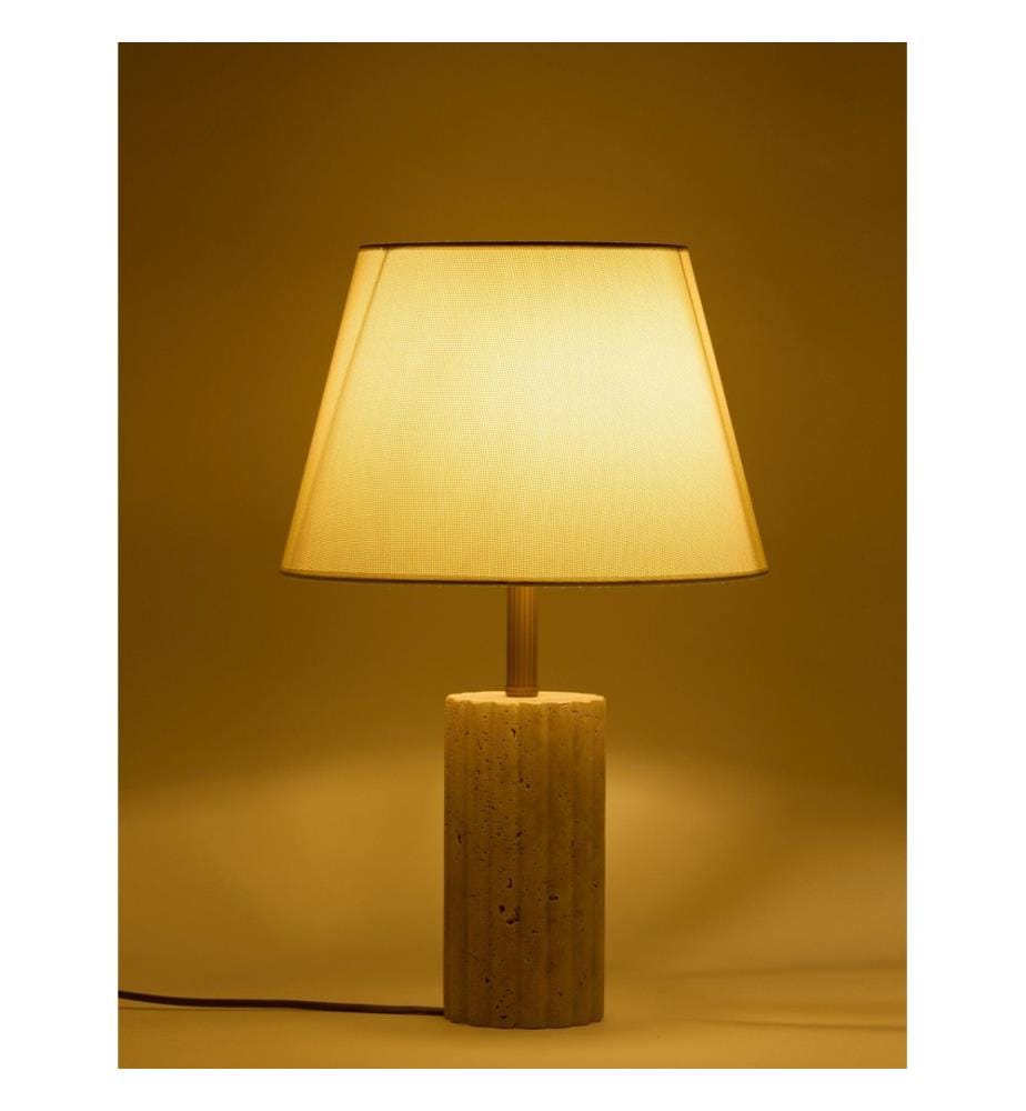 Lampe de table, crème, corps en travertin