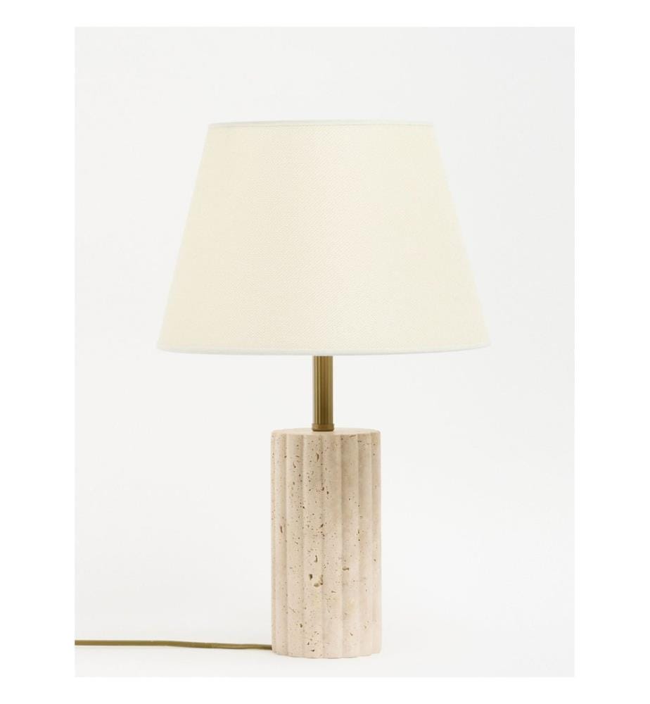 Lampe de table, crème, corps en travertin