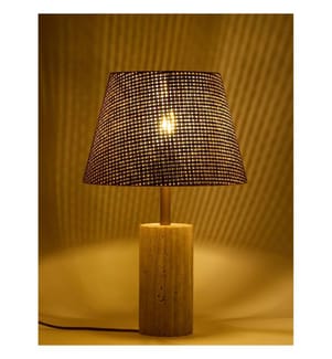 lampe de table, brun, corps en travertin