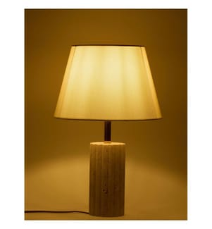 Lampe de table, crème, or, corps en travertin