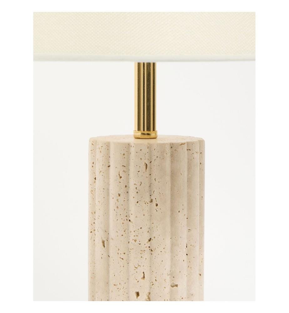 Lampe de table, crème, or, corps en travertin