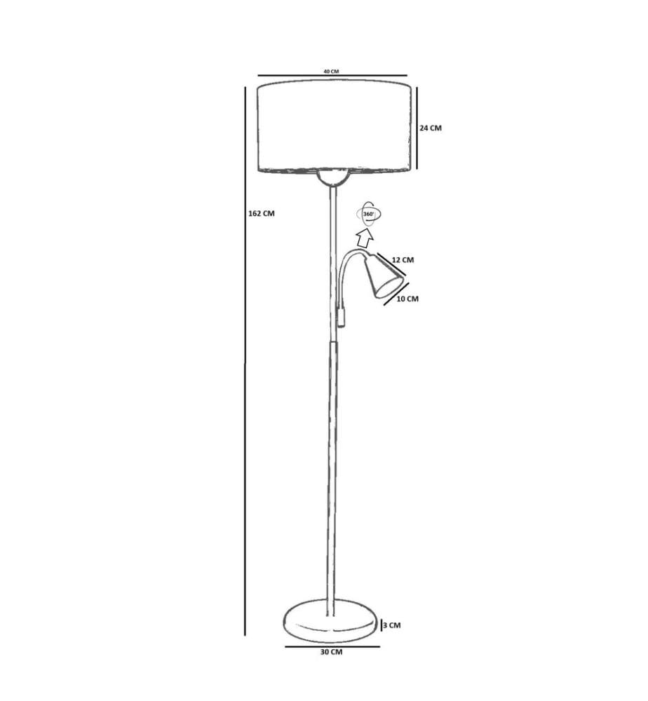 Lampadaire, beige, or, boîtier métallique