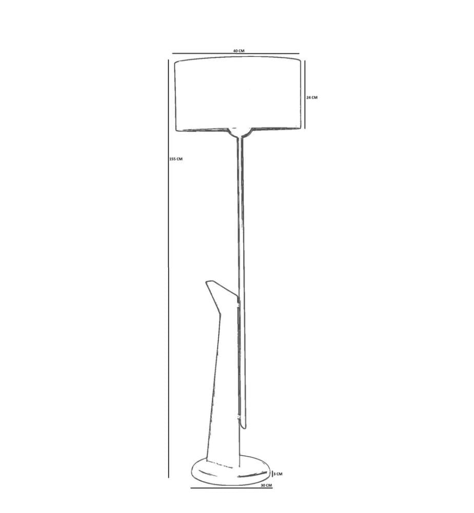Lampadaire, beige, noir, chêne, corps en métal avec détails en bois