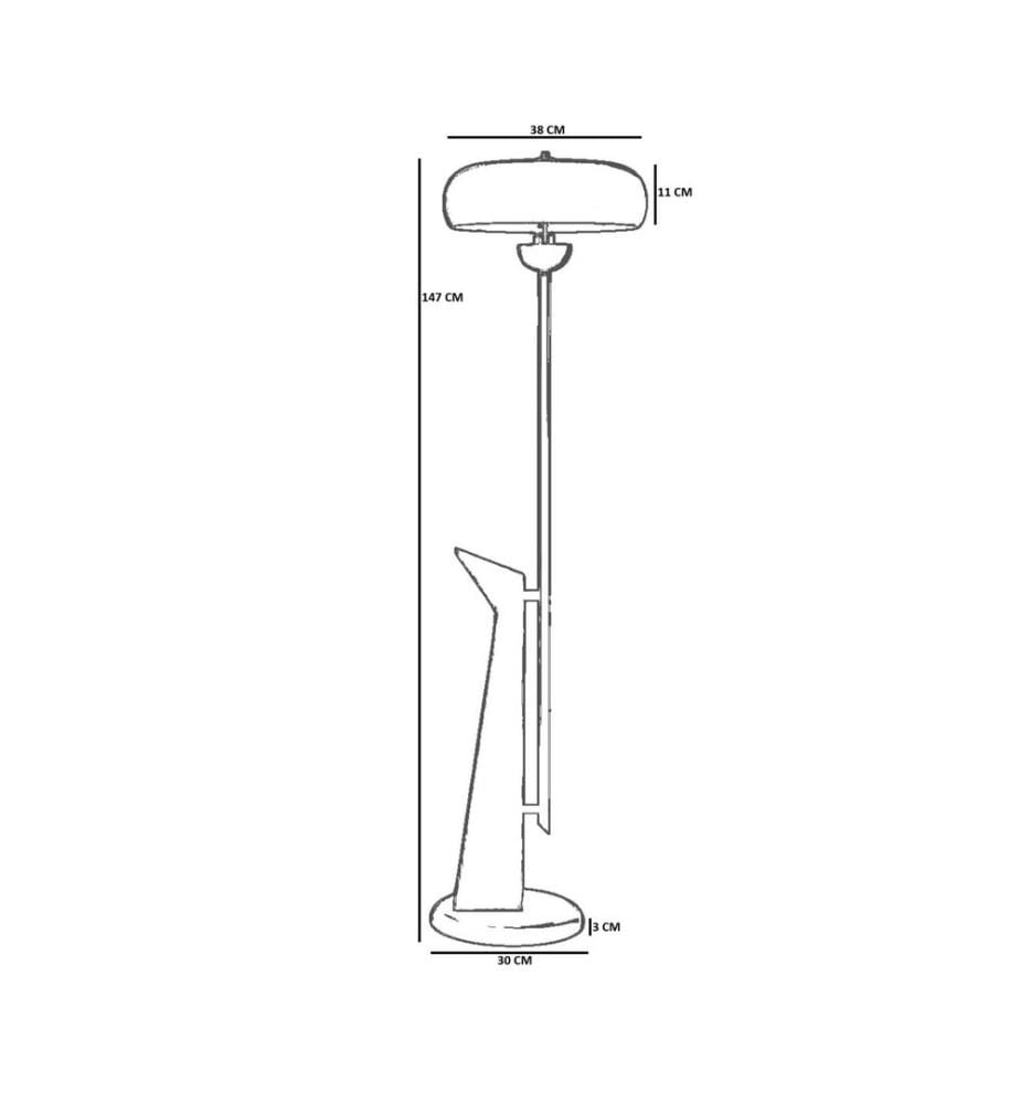 Lampadaire, or, noir, noyer, corps en métal avec détails en bois