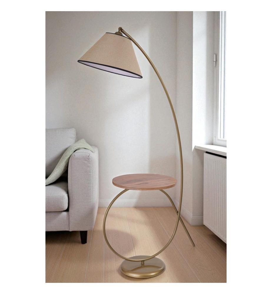 Lampada da terra, beige, oro, corpo in metallo