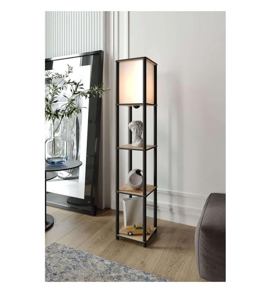 Lampadaire, corps en chêne, papier kraft et MDF