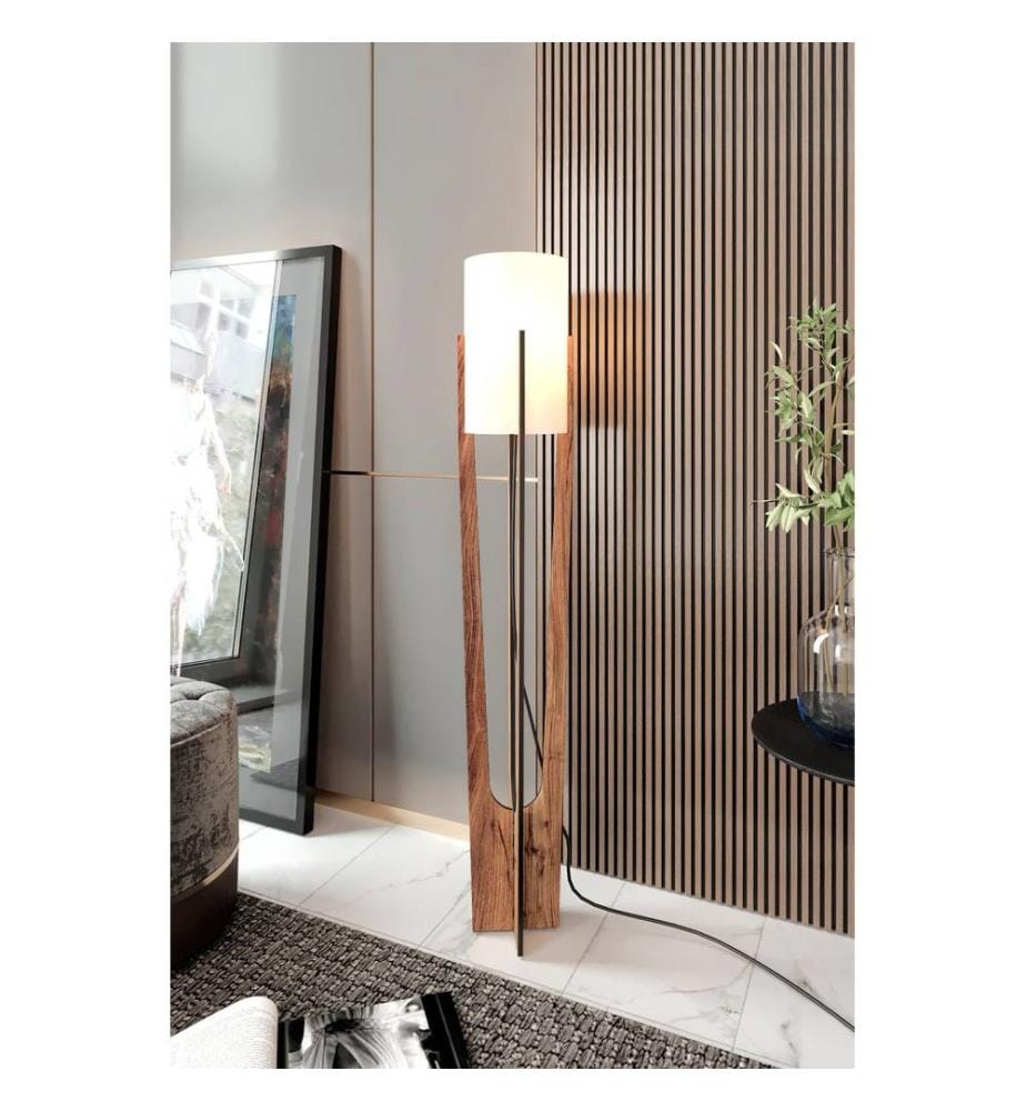 Lampadaire, corps en noyer, papier kraft et MDF