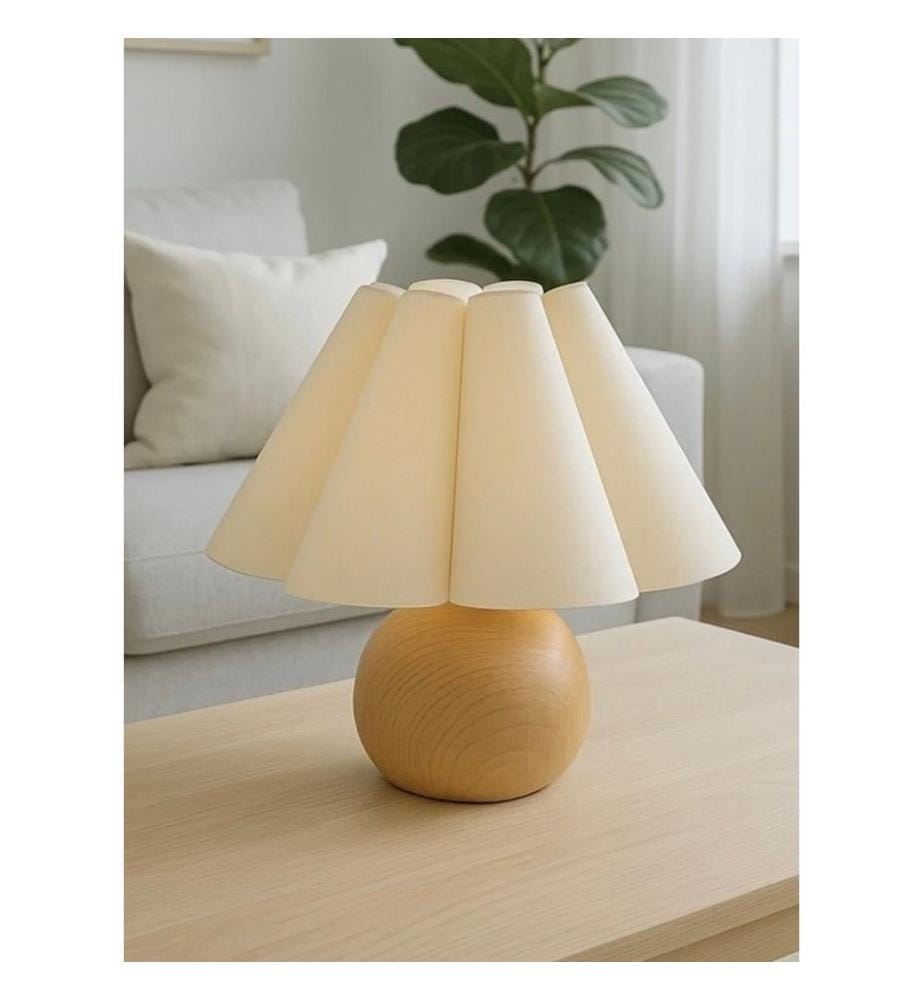 Lampe de table, crème, beige, corps en bois et métal