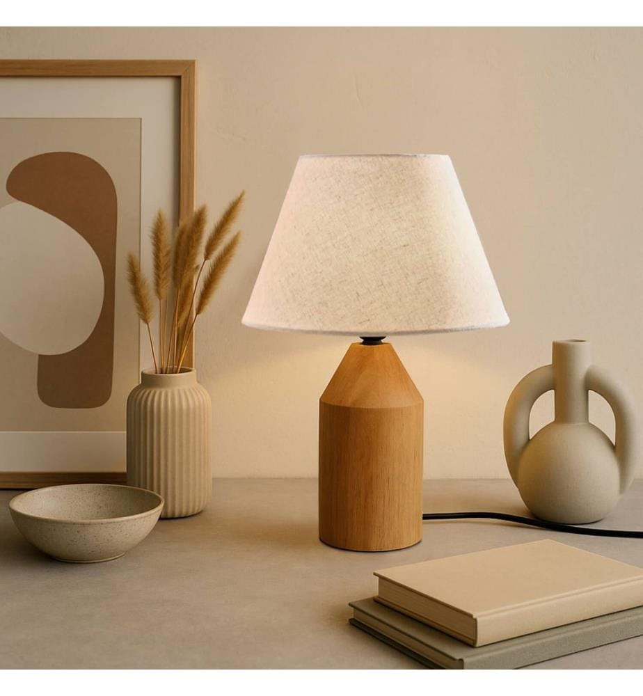 Lampe de table, Crème, Chêne, BOIS
