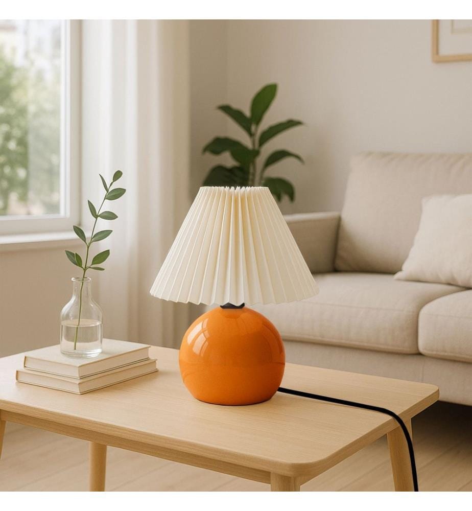 Lampe de table, crème, orange, boîtier métallique