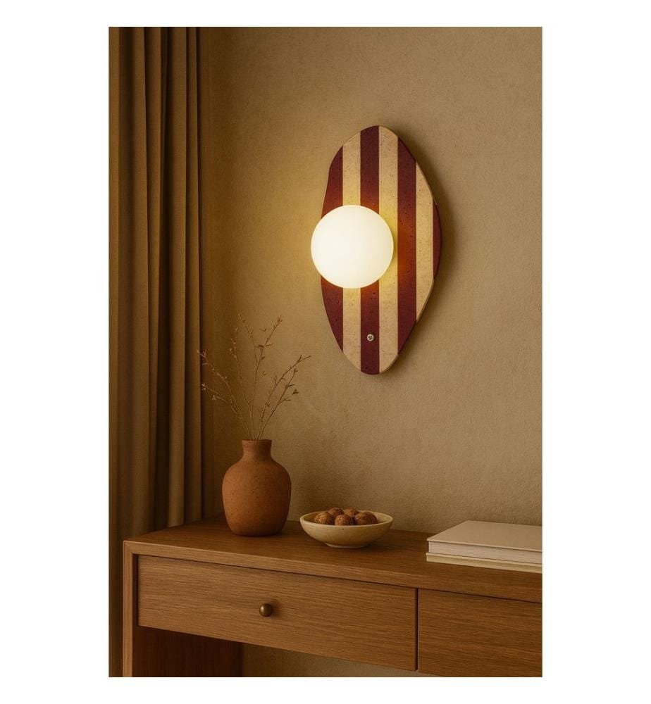Applique murale, beige, blanc, rouge, corps en travertin