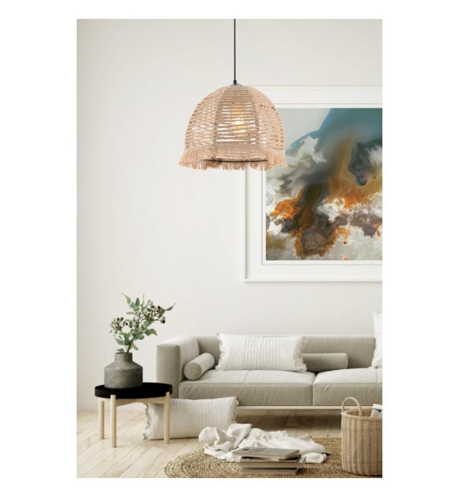 Kronleuchter, Creme, Metallkorpus, Jutekappe