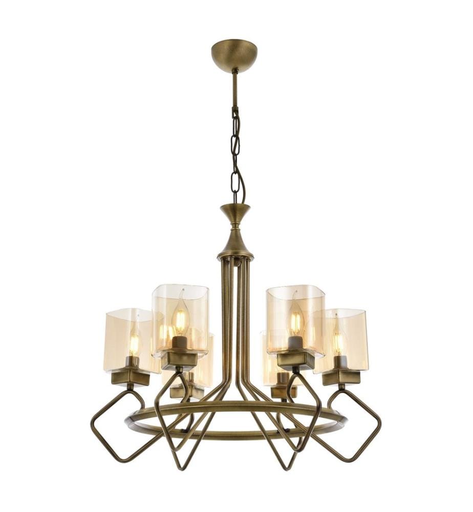 Lampadario, Antico, Corpo in metallo, Cappuccio in vetro