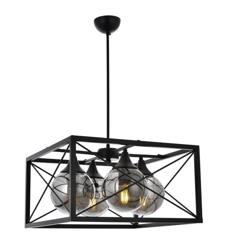 Kronleuchter, Schwarz, Metallgehäuse, Glasabdeckung