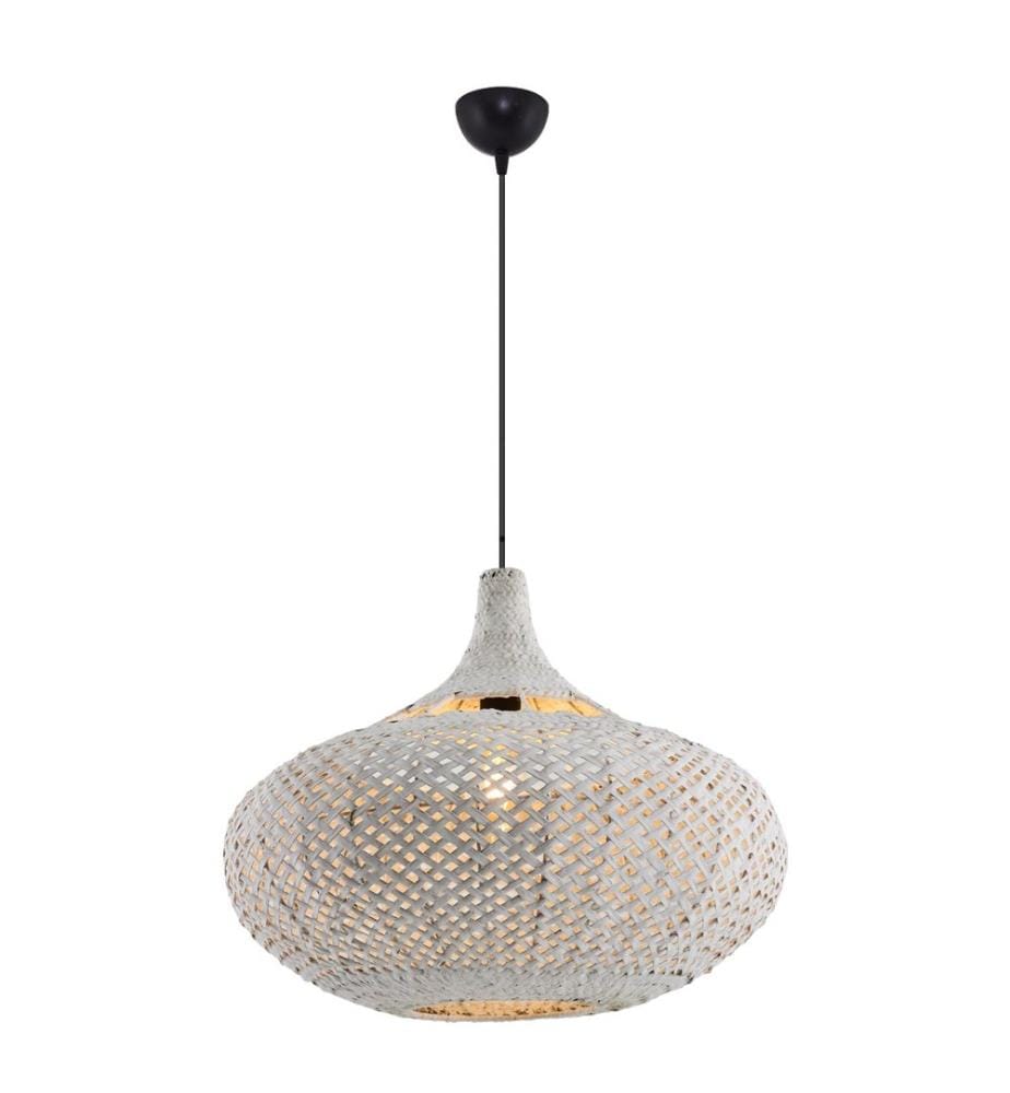 Lustre, blanc, corps en plastic / chapeau en rotin