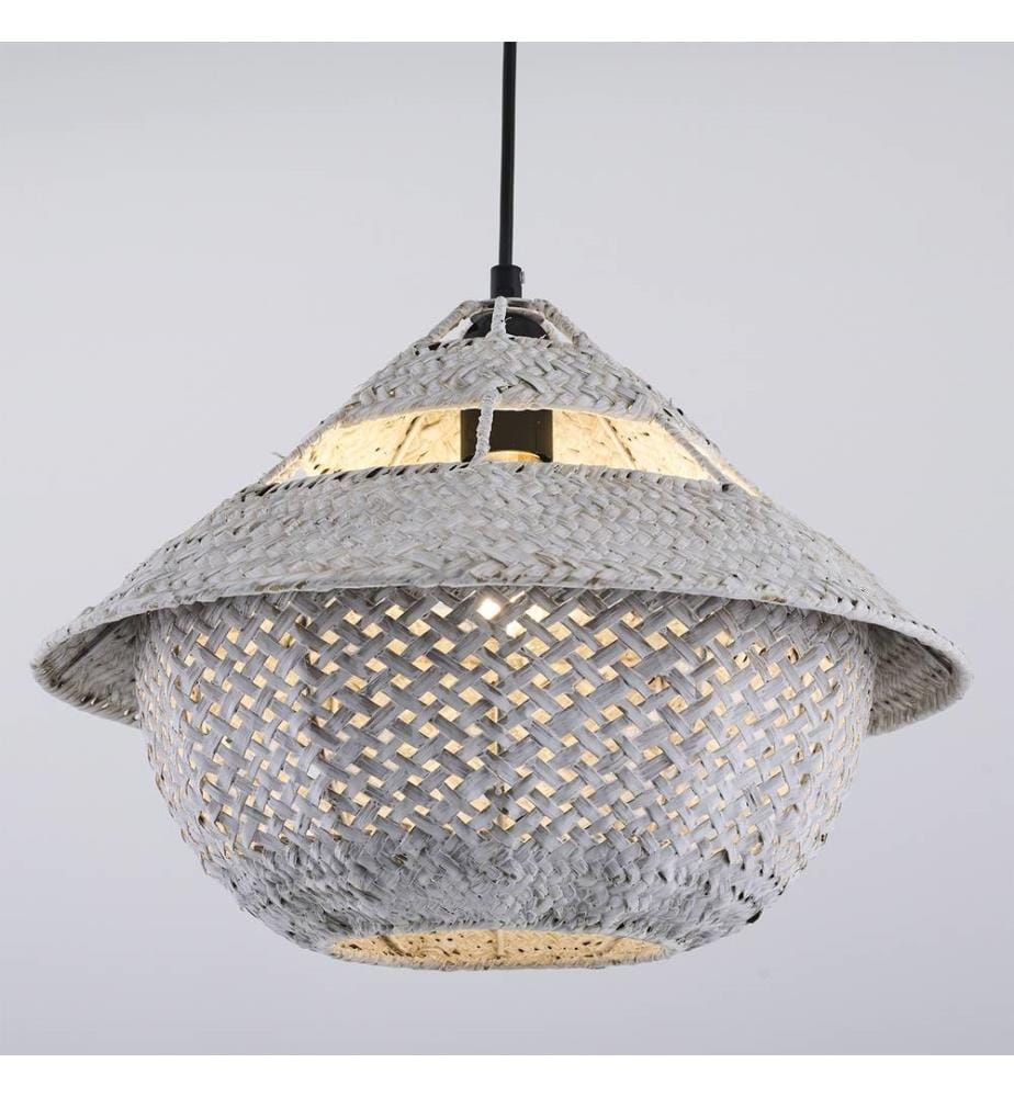 Lustre, blanc, corps en plastic / chapeau en rotin